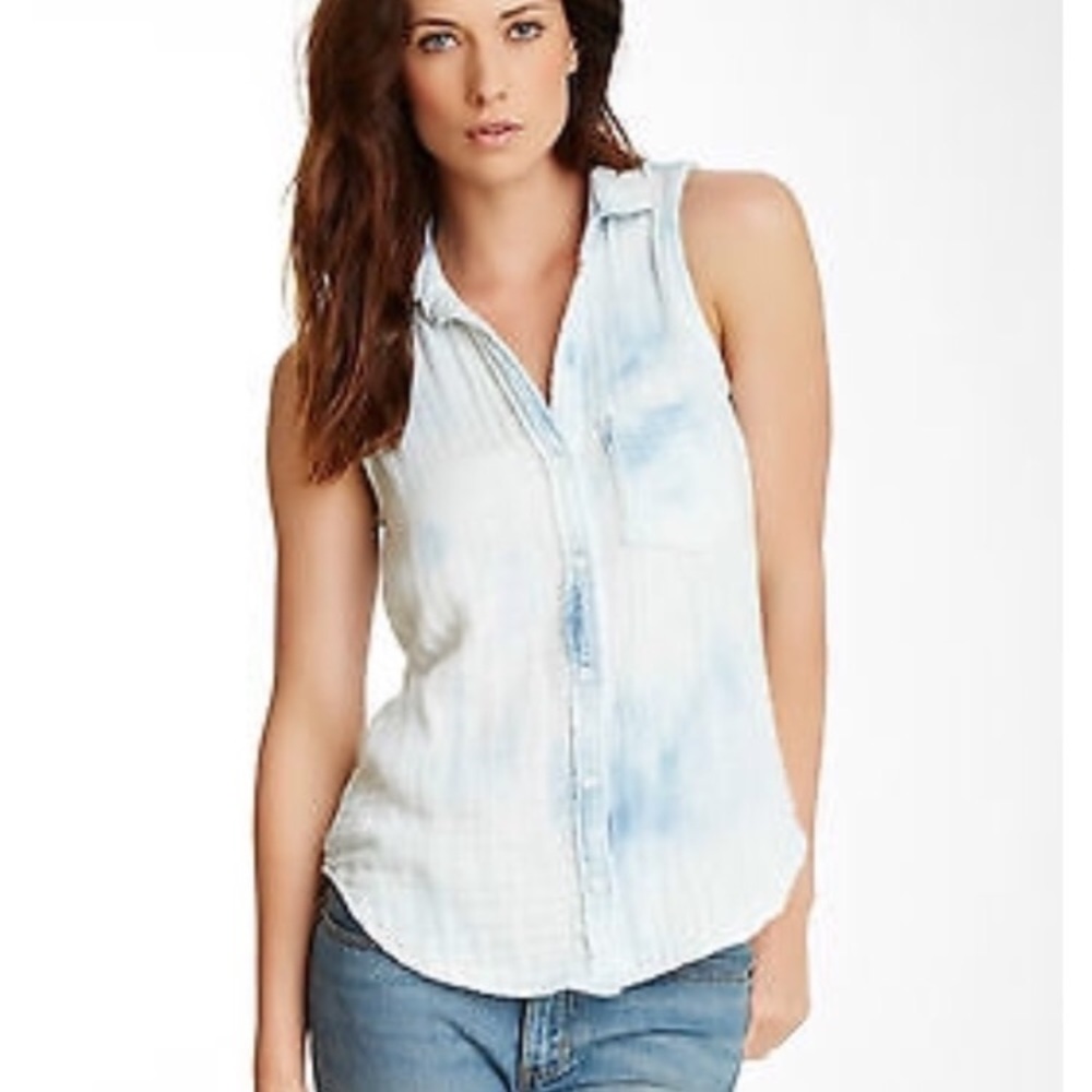 Anthropologie | Cloth & Stone Soft Chambray Button Down Slvless Top Festival EUC - Picture 4 of 16